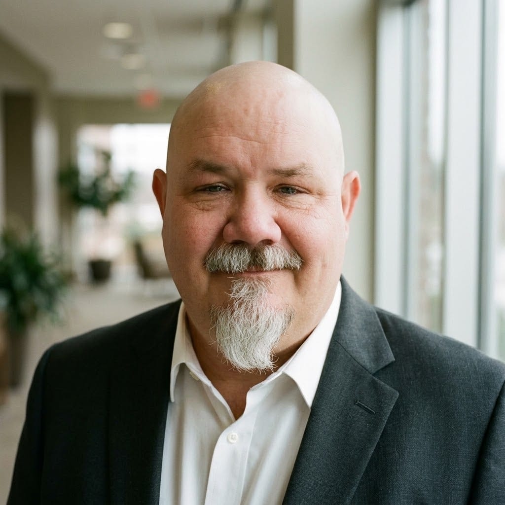 JJ Johnson, in a grey jacket and open-collar shirt.